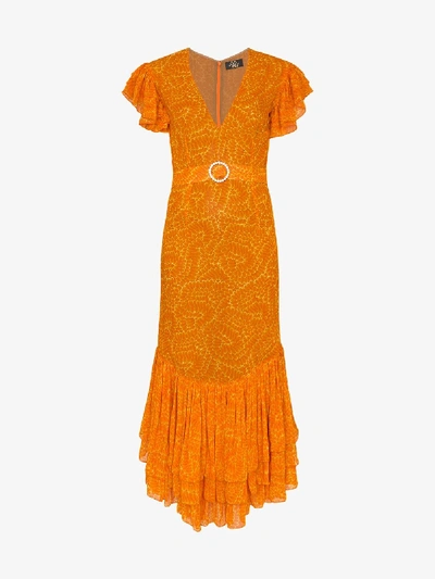 Shop De La Vali New Polonia Ruffle Hem Dress In Orange