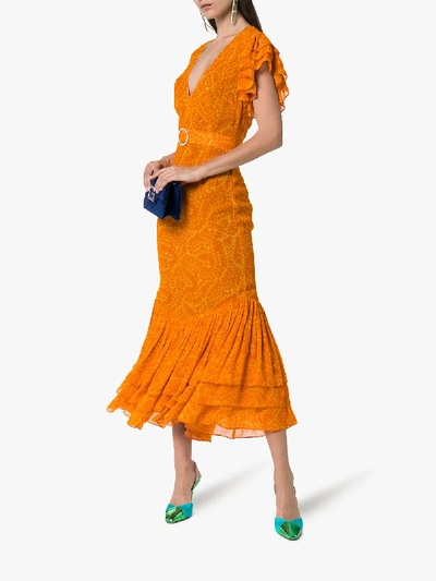 Shop De La Vali New Polonia Ruffle Hem Dress In Orange