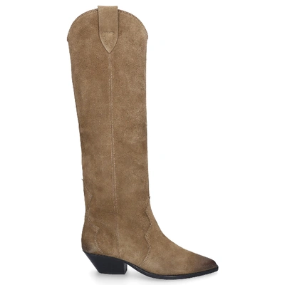 Shop Isabel Marant Boots Long Shaft Velvet Wasched Santiago In Beige