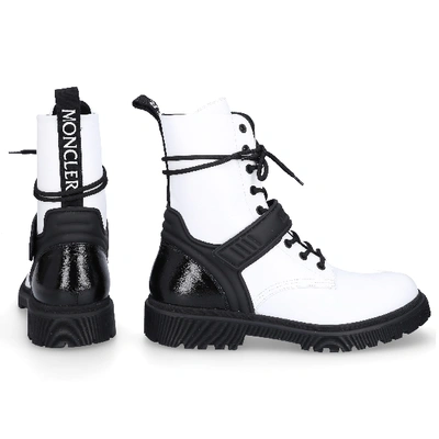 Shop Moncler Lace Up Ankle Boots Caalypso Calfskin Logo Black White In Black, White