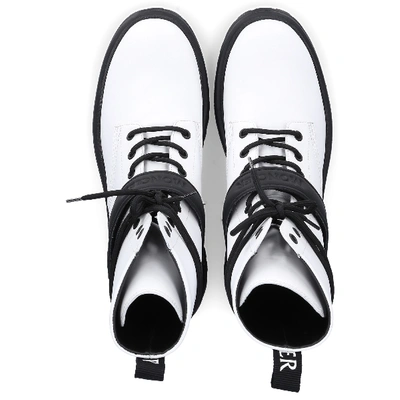 Shop Moncler Lace Up Ankle Boots Caalypso Calfskin Logo Black White In Black, White