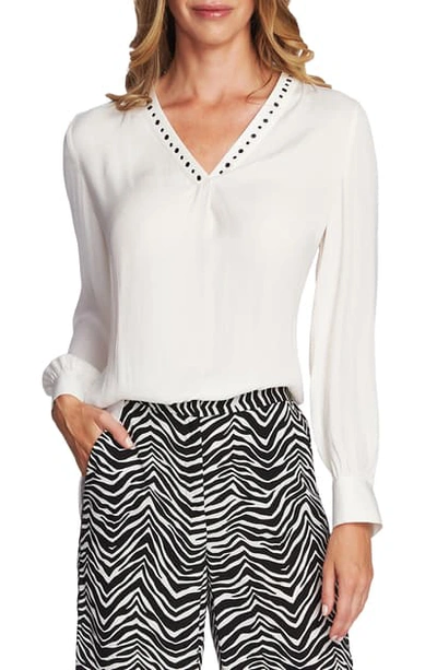 Shop Vince Camuto Studded Rumple Blouse In Pearl Ivory