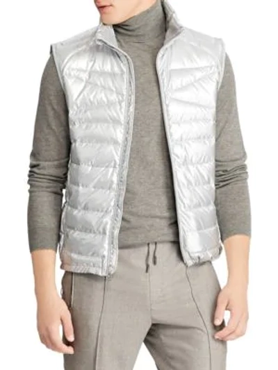 Shop Ralph Lauren Explorer Metallic Puffer Vest In Sterling Silver