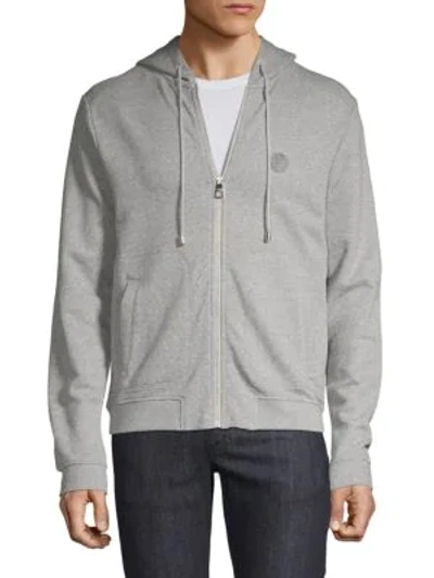 Shop Versace Jersey Zip-up Hoodie In Grey