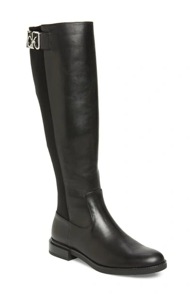 Shop Calvin Klein Ada Knee High Boot In Black Leather