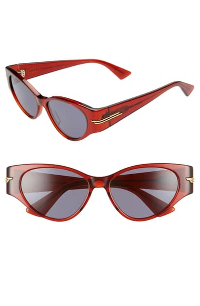 Shop Bottega Veneta 55mm Cat Eye Sunglasses In Burgundy/ Grey