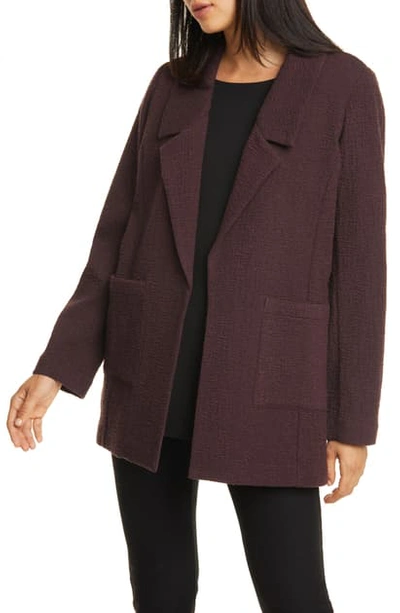 Shop Eileen Fisher Notched Collar Textured Jacket In Cassis