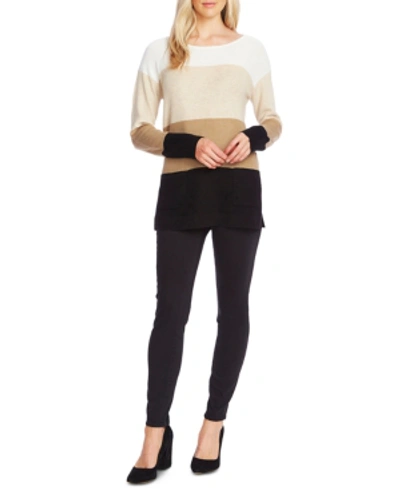 Shop Vince Camuto Colorblocked Waffled Sweater In Oatmeal Heather
