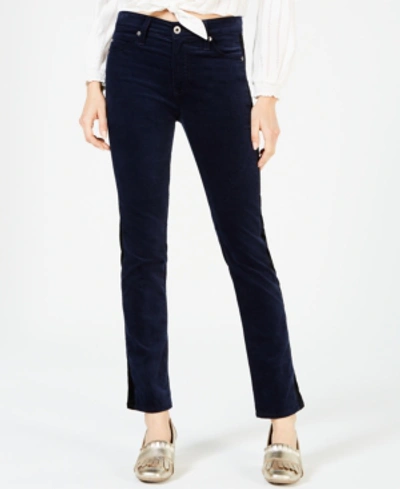 Shop Ag Mari Straight-leg Velvet Tuxedo Jeans In Deep Trenc