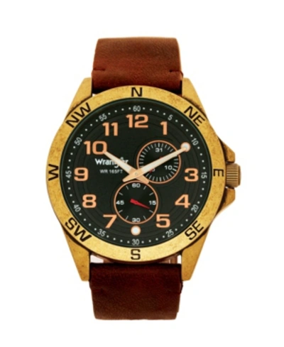 Shop Wrangler Men's Watch, 48mm Antique Brass Plated Case, Compass Directions On Bezel, Black Dial, Antiqued Arabi In Brown