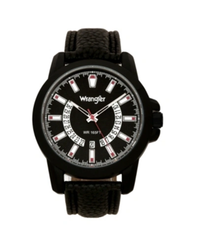 Shop Wrangler Men's Watch, 46mm Ip Black Sandblasted Case And Bezel, Black Dial, White And Red Index Markers, Dual