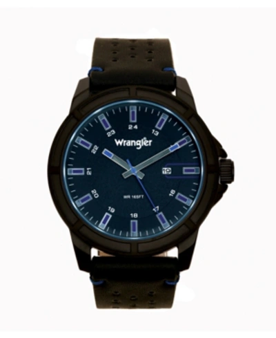 Shop Wrangler Men's Watch 48mm Ip Black Case With Black Dial, Blue Index Markers, Sand Satin Dial, Analog, Date Fu
