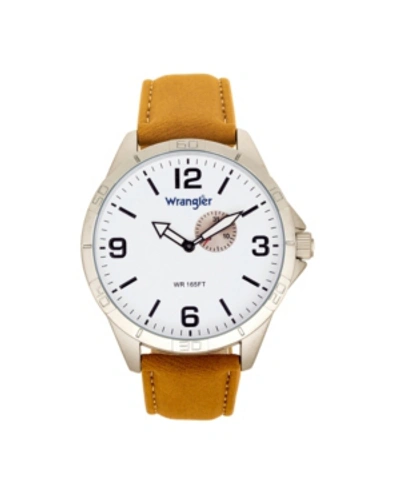 Shop Wrangler Men's Watch, 48mm Ip Silver Case With White Dial, Second Hand Sub Dial, Tan Strap