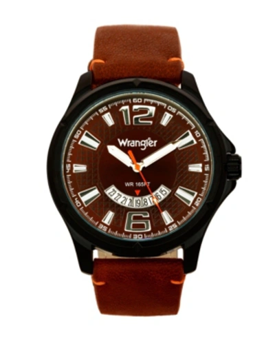 Shop Wrangler Men's Watch, 48mm Ip Black Case, Brown Zoned Dial With White Markers And Crescent Cutout Date Functi