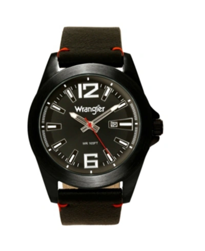 Shop Wrangler Men's Watch, 48mm Silver Case, Black Dial, Black Strap, Analog, Second Hand, Date Function