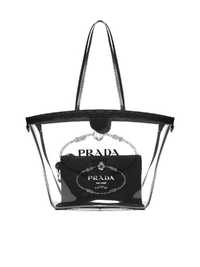 Shop Prada Transparent Tote Bag Woman