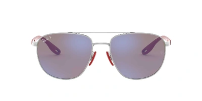 Ray Ban Rb3659m Scuderia Ferrari Collection Sunglasses Silver Frame Blue Lenses Polarized 57-17 In Grey-black