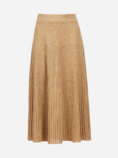 Shop Marni Lame' Wool Blend Mid Ribbed Knit Skirt