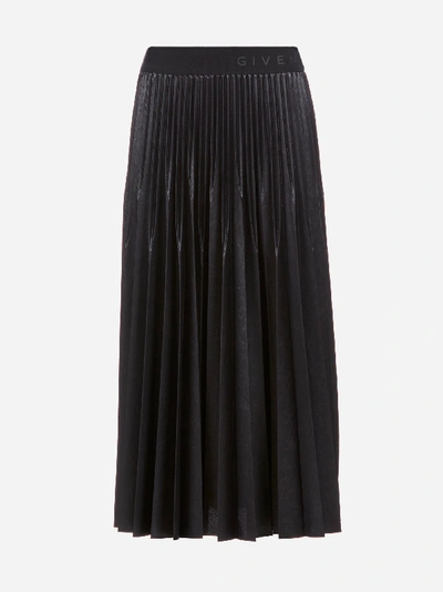 Shop Givenchy Faux Leather Pleated Midi Skirt With Logo