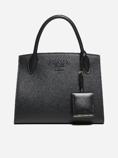 Shop Prada Monochrome Saffiano Leather Bag
