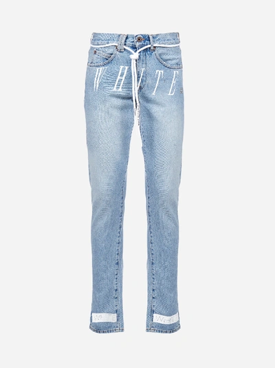 Shop Off-white Slim Fit Bleached Jeans With “white” Print