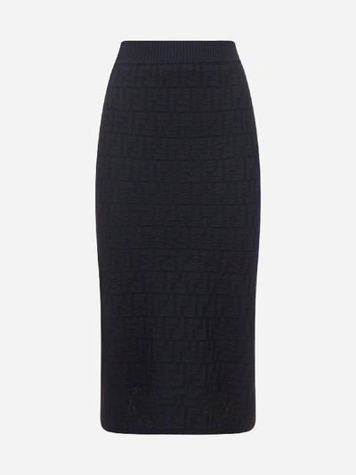 Shop Fendi Ff-motif Jacquard Knit Pencil Skirt