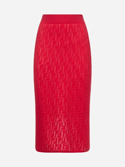 Shop Fendi Ff-motif Jacquard Knit Pencil Skirt