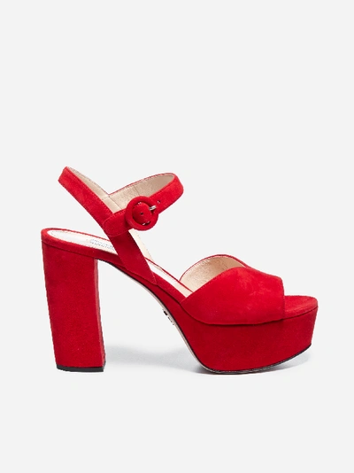 Shop Prada Suede Platform Sandals In Red