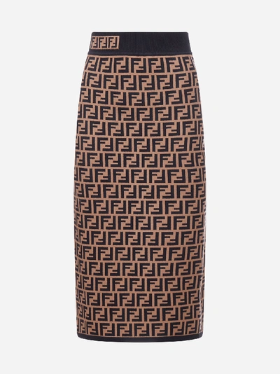 Shop Fendi Ff-motif Jacquard Knit Pencil Skirt