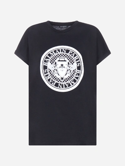Shop Balmain T-shirt In Cotone Con Logo-medaglione