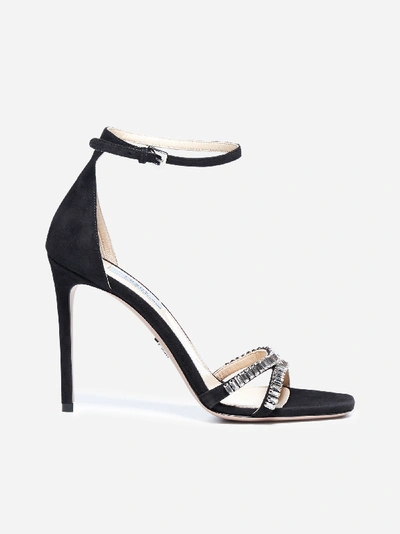 Shop Prada Suede Sandals With Crystals Embellishment In Black