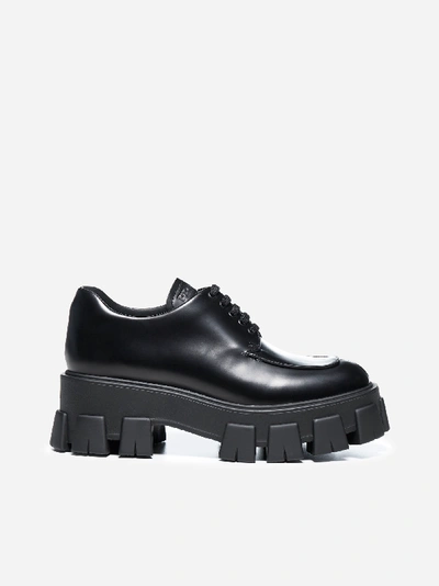 Shop Prada Brushed Leather Derby Shoes With Chunky Sole