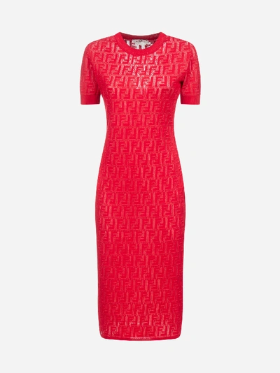 Shop Fendi Ff-motif Jacquard Knit Midi Dress