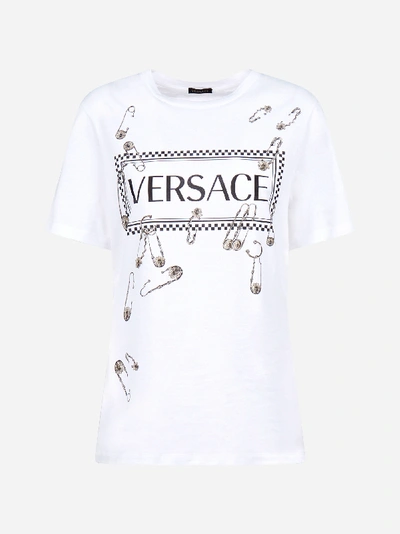 Shop Versace T-shirt In Cotone Con Logo E Stampa Spille