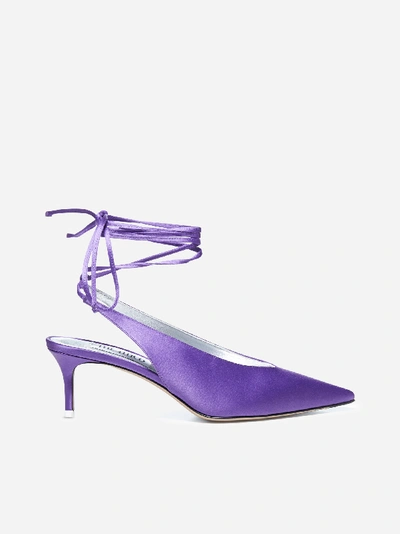 Shop Attico Satin Kitten Heel Slingback Pumps