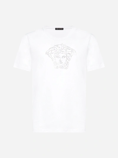 Shop Versace Medusa Rhinestones Cotton T-shirt