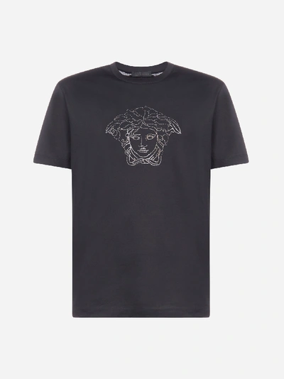 Shop Versace T-shirt In Cotone Con Medusa In Strass