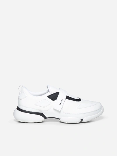 Shop Prada Velcro Strap Leather And Rubber Sneakers In White