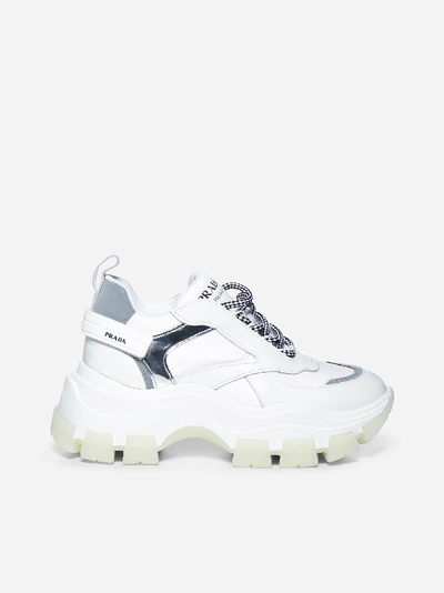 Shop Prada Pegasus Leather Sneakers