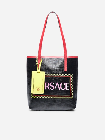Shop Versace Logo Canvas Tote Bag