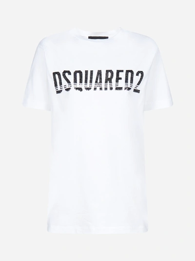 Shop Dsquared2 Sequinned Logo Cotton T-shirt