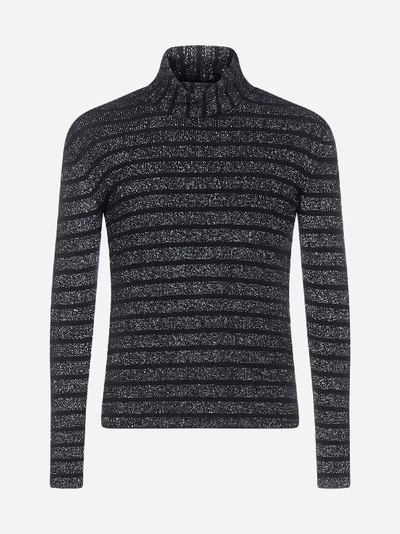 Shop Saint Laurent Lurex Striped Wool Roll-neck Sweater