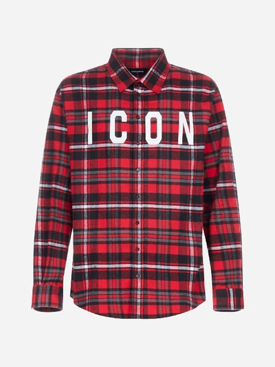 Shop Dsquared2 Icon Check Print Cotton Blend Shirt