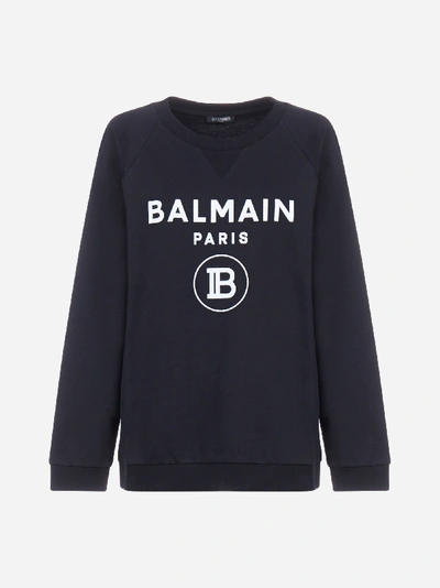 Shop Balmain Felpa In Cotone Con Logo