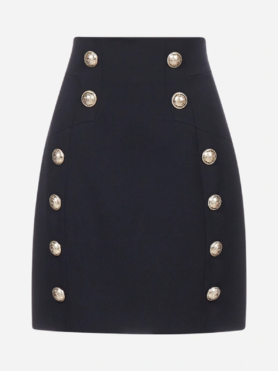 Shop Balmain Cotton Blend Miniskirt With Buttons Embellishment