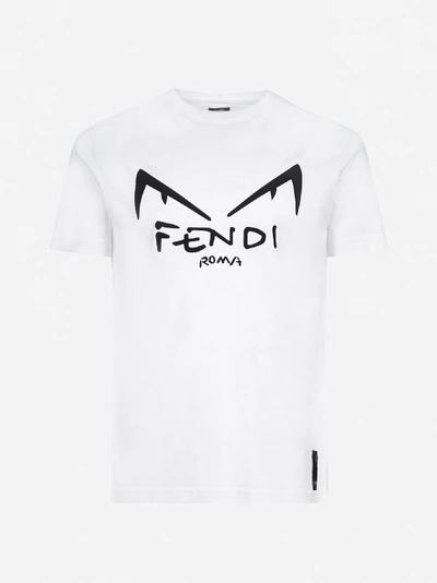 Shop Fendi Diabolic Eyes Logo Cotton T-shirt