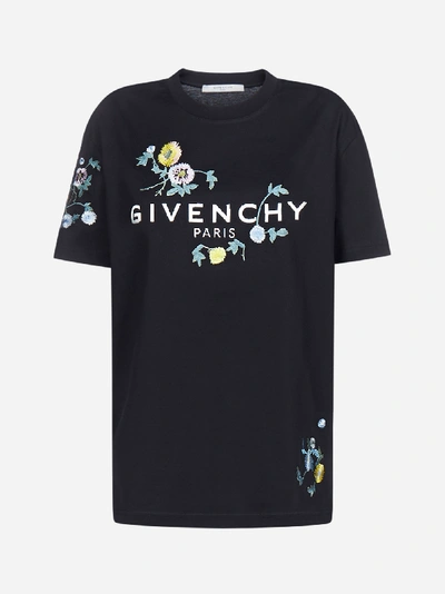 Shop Givenchy T-shirt In Cotone Con Logo E Ricami Floreali
