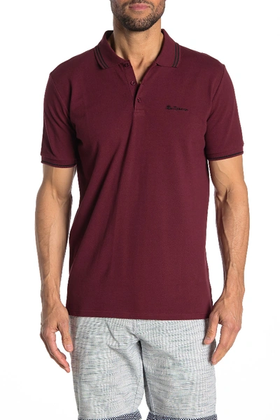 Shop Ben Sherman Short Sleeve Knit Polo Shirt In Wine W Bl