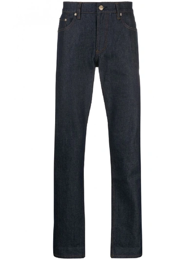 Shop Burberry Cotton Straight Trousers In Blue