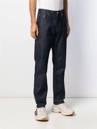Shop Burberry Cotton Straight Trousers In Blue